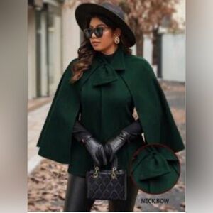 Pre-Owned Dark Green SHEIN Black Cape Coat